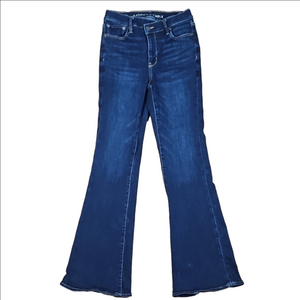 American Eagle Super High Rise Flare  Curved Waistband Dark Wash Stretch Jean